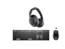 HP 725 Multi-Device Rechargeable Wireless Keyboard and Mouse Combo + Poly Voyager Surround 80 UC Microsoft Teams Certified USB-C Headset