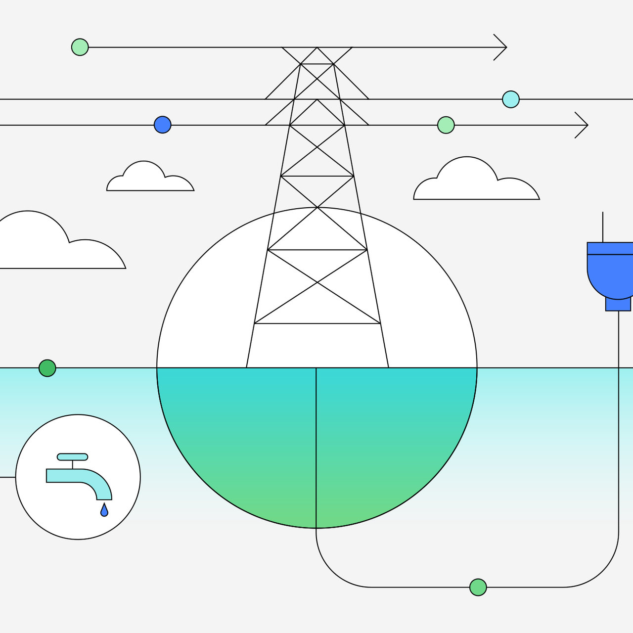 Green padlock connected by blue circuit-like lines
