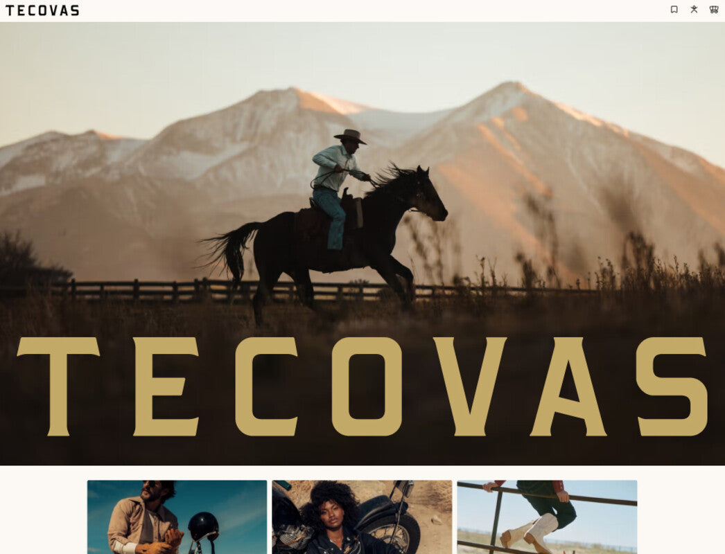 Image of Tecovas website selling western boots and apparel