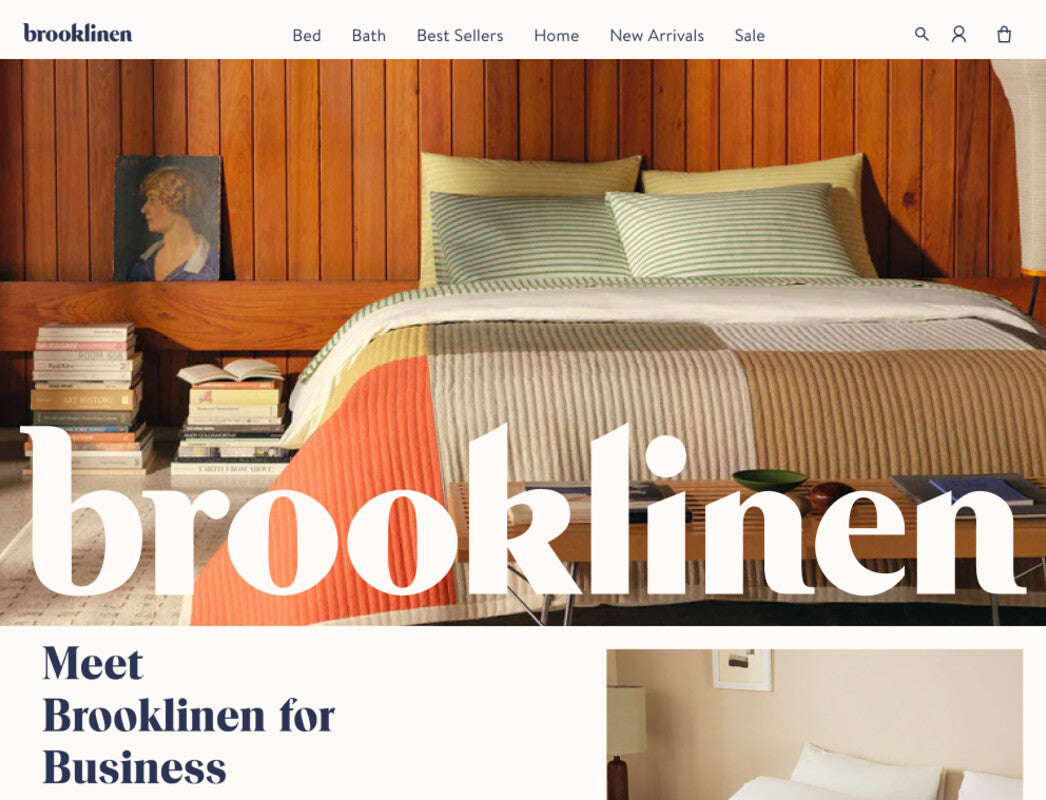 Image of Brooklinen website selling bedding and home essentials